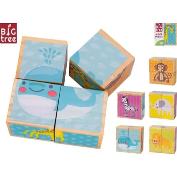 Hračka pro nejmenší Big Tree kostky dřevěné 4 ks zvířátka