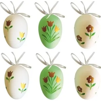 Velikonoční dekorace Vajíčka plastová na zavěšení 6 cm, 6 ks v sáčku [E]