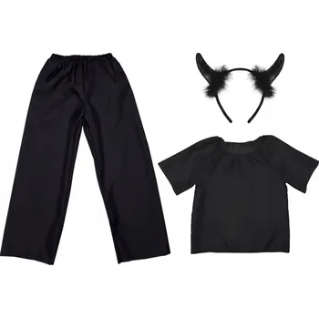 Karnevalový kostým KOSTÝM ČERTÍK ĎÁBEL DEMON OBLEČENÍ KALHOTY ČELENKA ROHY HALLOWEEN 98-110