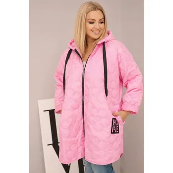 Dámská bunda Plus Size prošívaná s kapucí a nápisem HOPE jasno růžová UNI