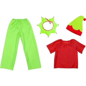 Karnevalový kostým KOSTÝM ELF KOSTÝM SKŘÍTEK VÁNOČNÍ ČEPICE ZELENO-ČERVENÁ 134-140