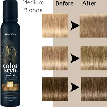 Stylingový přípravek Indola Color Style Mousse barvicí pěna pro styling a barvení v 1 snadném kroku 200 ml, Medium Blonde