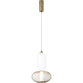 Luce Ambiente Design Závěsné světlo LED INKAS, výška 41 cm, zlatá barva sklo/kov CCT zlatá, bílá LED 18 W celkem - Doprava zdarma