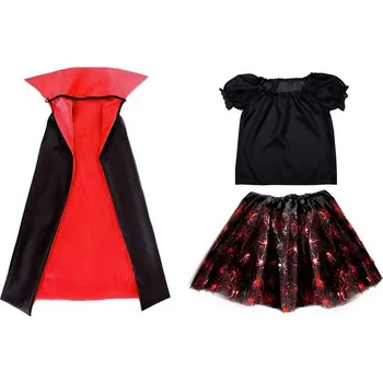 Karnevalový kostým KOSTÝM UPÍR KOSTÝM UPÍRKA SET HALLOWEEN PAVOUČEK ČERNÝ 116-128