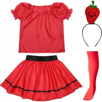 Karnevalový kostým KOSTÝM JAHODA SUKNĚ ČELENKA 134-140 5 ks