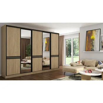 Šatní skříň Skříň eMeblast Posuvná šatní skříň 340 x 244 x 66 cm dub skříň se zrcadlem