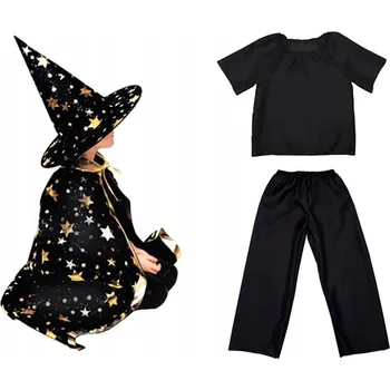 Karnevalový kostým SADA KOUZELNÍK KOSTÝM MÁG PLÁŠŤ HARRY POTTER HALLOWEEN 98-110 4 díly