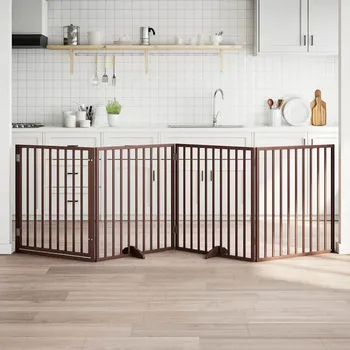 klec pro psa vidaXL Psí branka s dvířky, skládací, 4 panely, , 320 cm, topolové dřevo [352195] Barva: Hnědá