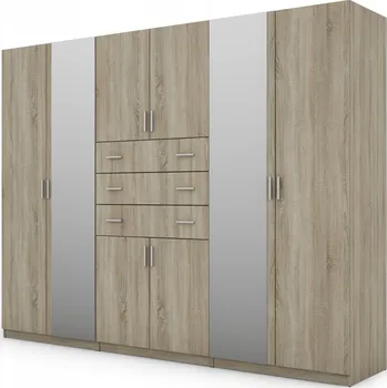 Šatní skříň Skříň eMeblast dub sonoma světlá s výklopnými dveřmi, 3 zásuvky a se zrcadlem 270x210x57 cm