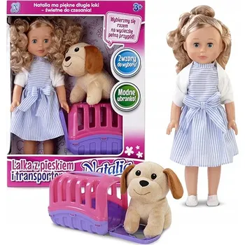 Panenka Natalia Panenka s malým pejskem a přepravkou