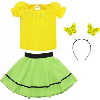 Karnevalový kostým KOSTÝM MOTÝLEK SET KOSTÝM NA JARNÍ PLES ZELENO-ŽLUTÝ 116-128 3 KUSŮ