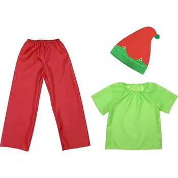 Karnevalový kostým KOSTÝM ELF KOSTÝM SKŘÍTEK VÁNOČNÍ ČEPICE ČERVENO-ZELENÁ 134-140