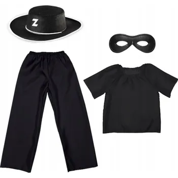 Karnevalový kostým KOSTÝM ZORRO KLOBOUK MASKA ČERNÝ 98-110 4 dílků