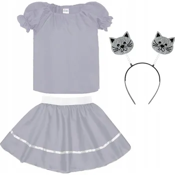 Karnevalový kostým KOSTÝM KOČKA PŘEVLEK ZA KOČKU KOSTÝM KOČKY ČELENKA KOČIČÍ UŠI ŠEDÝ 98-110 3 díly