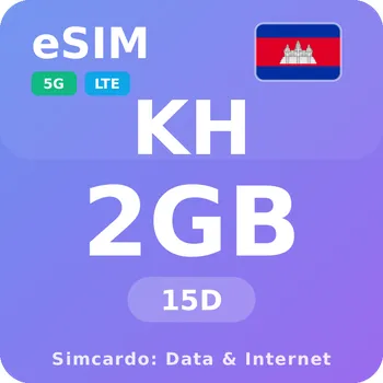 SIM karta Kambodža Mobilní Internet - eSIM 2GB 15 dní datová SIM karta