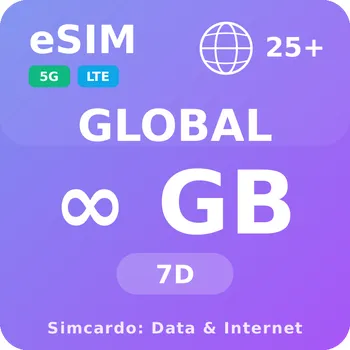 SIM karta 25 Zemí Neomezený Mobilní Internet - eSIM 7 dní datová SIM karta