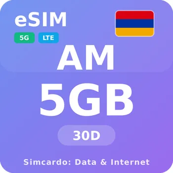 SIM karta Arménie Mobilní Internet - eSIM 5GB 30 dní datová SIM karta