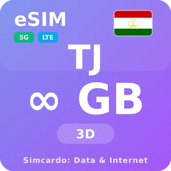 SIM karta Tádžikistán Neomezený Mobilní Internet - eSIM 3 dní datová SIM karta