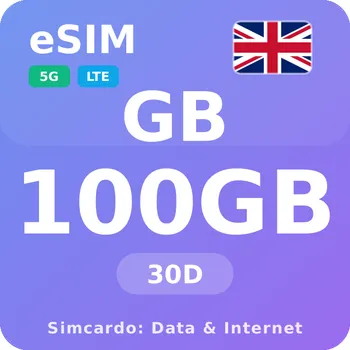SIM karta Spojené království Mobilní Internet - eSIM 100GB 30 dní datová SIM karta