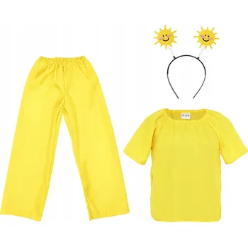 Karnevalový kostým KOSTÝM KVÍTEK ČELENKA S KVĚTINOU KOSTÝM PLES JARO LÉTO ŽLUTÝ 116-128 3dílný