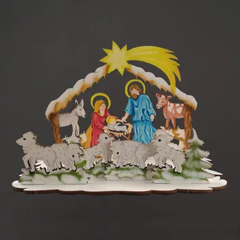 Vánoční dekorace AMADEA Dřevěný svícen na čajové svíčky betlém, 14 cm, český výrobek