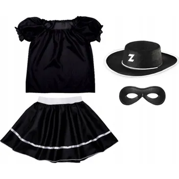 Karnevalový kostým KOSTÝM ZORRO KLOBOUK MASKA ČERNÝ 134-140 4 dílků