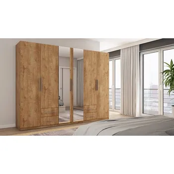 Šatní skříň Skříň eMeblast Šatní skříně s otevíracími dveřmi 280 x 220 x 57 cm dub artisan skříň se zrcadlem