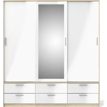 Šatní skříň TVI Šatní skříň s posuvnými dveřmi Line 74320 bílý lesk/dub sonoma