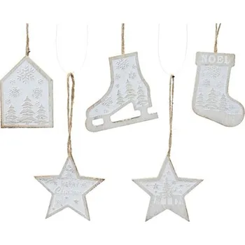Vánoční ozdoba Vánoční dřevěná ozdoba bílá 1ks, 0,9x7x7 cm - Hvězda Santa se spřežením