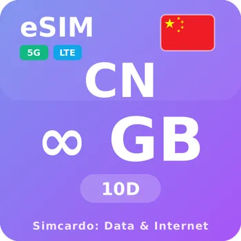 SIM karta Čína Neomezený Mobilní Internet - eSIM 10 dní datová SIM karta (esims_ULE_10D_CM_V2)
