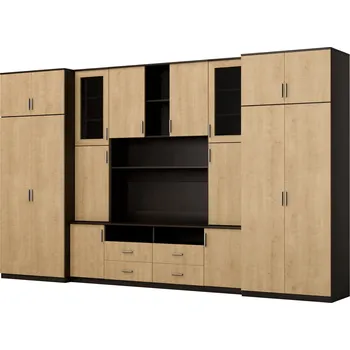 Obývací stěna Nábytková Stěna s prostornými skříněmi, policemi, skříňkami, RTV - SAWA Dub Hamilton