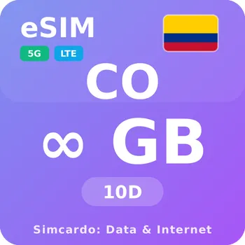 SIM karta Kolumbie Neomezený Mobilní Internet - eSIM 10 dní datová SIM karta (esims_ULP_10D_CN_V2)