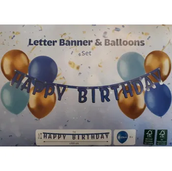 NAROZENINOVÁ GIRLANDA S BALÓNKY. HAPPY BIRTHDAY. 100 cm. MODRÁ