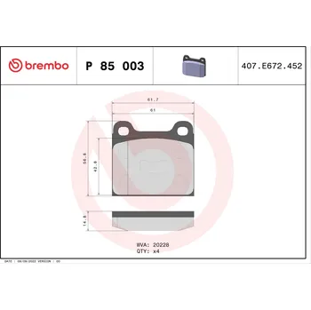 Brzdová destička Sada brzdových destiček, kotoučová brzda BREMBO P 85 003