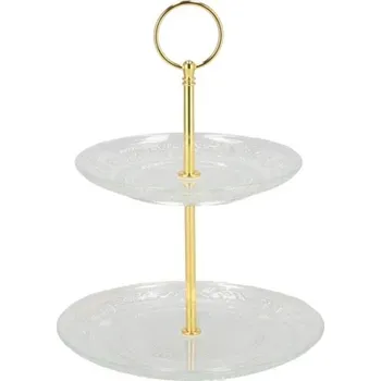 Skleněný 2-patrový etažér Cake transparent - Ø 18/ Ø 15*24 cm