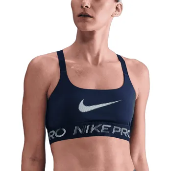 Podprsenka Dámská tréninková sportovní podprsenka NIKE-PRO W NP LS BRA TT GRX MIDNIGHT NAVY/FOOTBALLGREY/WHITE Modrá S
