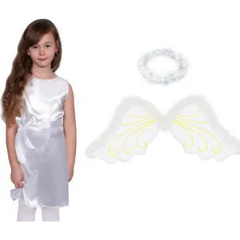 Karnevalový kostým KOSTÝM ANDĚLÍČEK ANDĚL VĚNEČEK ŠATY 98-110