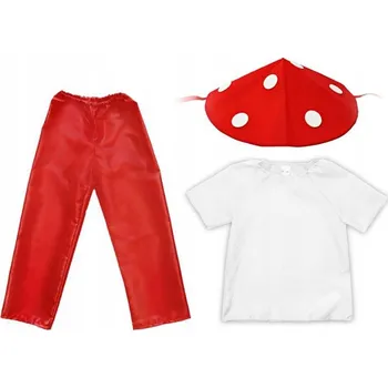 Karnevalový kostým KOSTÝM MUCHOMŮRKA - BLŮZA, KALHOTY, ČEPICE - VELIKOST 134-140