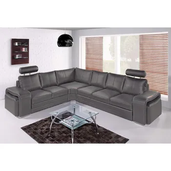 Sedací souprava FALCO Rohová kožená sedací souprava Martha bez rozkladu levá šedá kůže