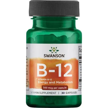 Zdraví Swanson Vitamin B-12 (Cyanocobalamin) Doplněk stravy s vitaminem B12 30 ks, kapsle, 500 mcg