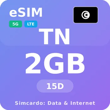 SIM karta Tunisko Mobilní Internet - eSIM 2GB 15 dní datová SIM karta