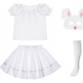 Karnevalový kostým KOSTÝM KRÁLÍČEK PŘEVLEK ZA ZAJÍČKA JARO Velikonoce BÍLÝ 98-110 4 dílků