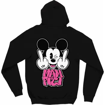 Dámská mikina Provokativní design pro ty, kteří se nebojí ukázat svůj postoj. Mikina MAMpici – Mickey přináší výraznou grafiku ikonické kreslené postavičky v rebelské podobě, která dává světu jasně najevo, že máš všechno "MAM P*ČI".Výrazný růžový graffiti nápis doplňuj