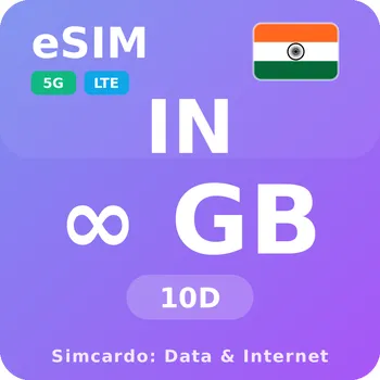 SIM karta Indie Neomezený Mobilní Internet - eSIM 10 dní datová SIM karta