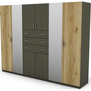 Šatní skříň Skříň eMeblast Šatní skříně s otevíracími dveřmi 225 x 210 x 57 cm grafit skříň se zrcadlem