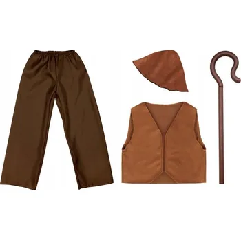 Karnevalový kostým KOSTÝM PASTUŠKA KOSTÝM PASTUCH JASEŁKA VESTA HŮLKA HNĚDÁ 134-140