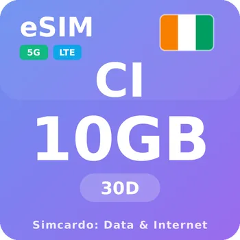 SIM karta Pobřeží slonoviny Mobilní Internet - eSIM 10GB 30 dní datová SIM karta