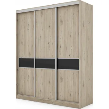 Šatní skříň Skříň posuvná Stříbrný Dub Bordeaux/Černý Lesk