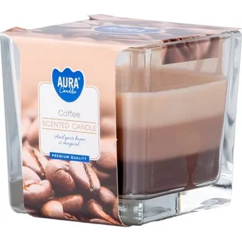 Svíčka Sklo hranol 80x80 mm ~32h Coffee tříbarevná vonná svíčka 170 gram 564 gram