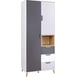 JUREK Skříň Joker R2 bílá/grafit/dub Lefkas/šedá